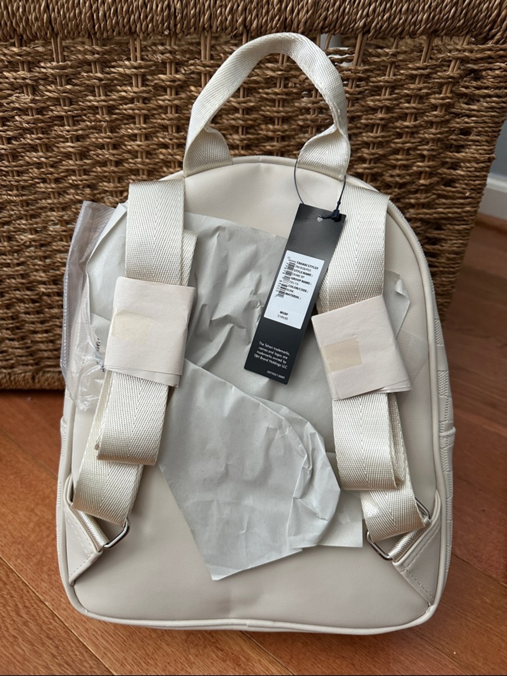 Tahari Cream Checker-Pattern Mini Backpack - Picture 2 of 4